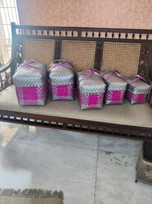 Chettinad Plastic Weave Baskets With Lids